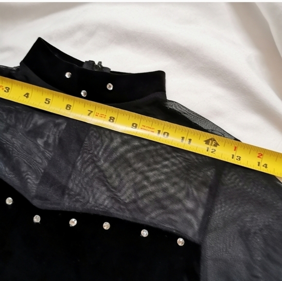 Velvet Mesh Rhinestone Fringe Dance Costume Leotard XS/S - Picture 7 of 10